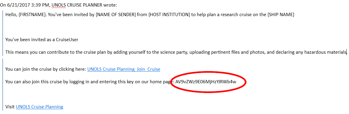 invitation email key